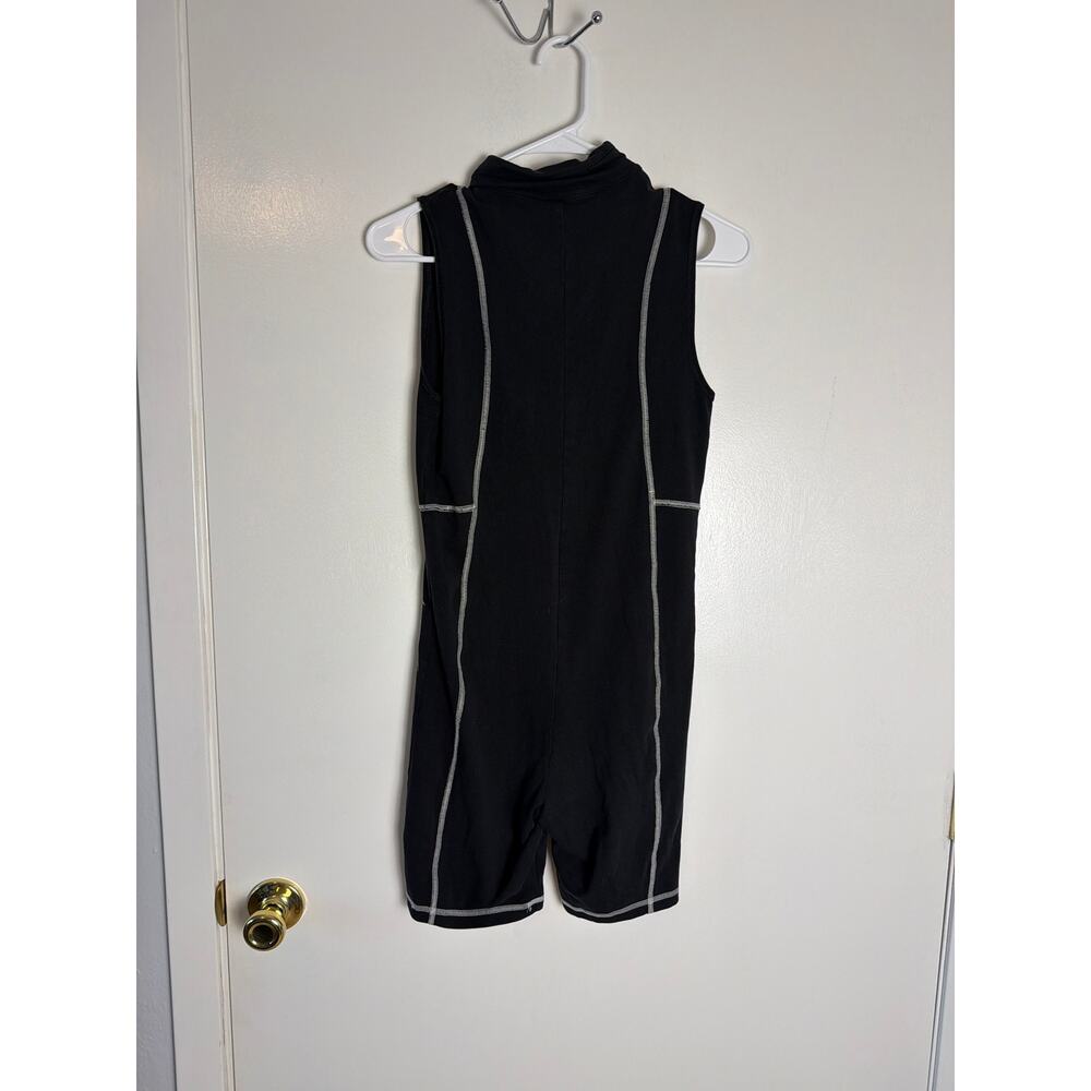 Nike Womens Size S Black Contrast Piping Mock Neck Biker Short Unitard Romper - Picture 2 of 5